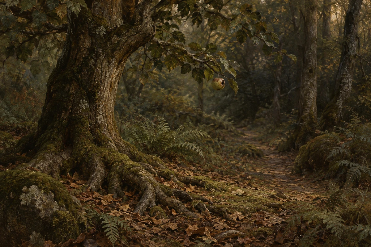 Malerische Bildinterpretation: Der Wald und der Apfelbaum