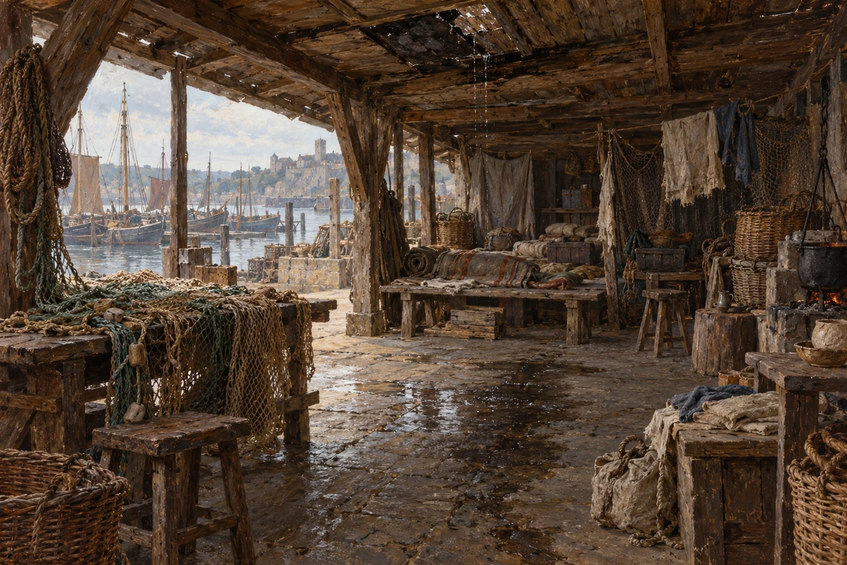 Malerische Bildinterpretation: Die Hafenhalle unter dem Fischdach