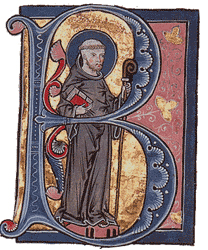 Mittelalterliche Darstellung Bernhards von Clairvaux in einer illuminierten Handschrift.